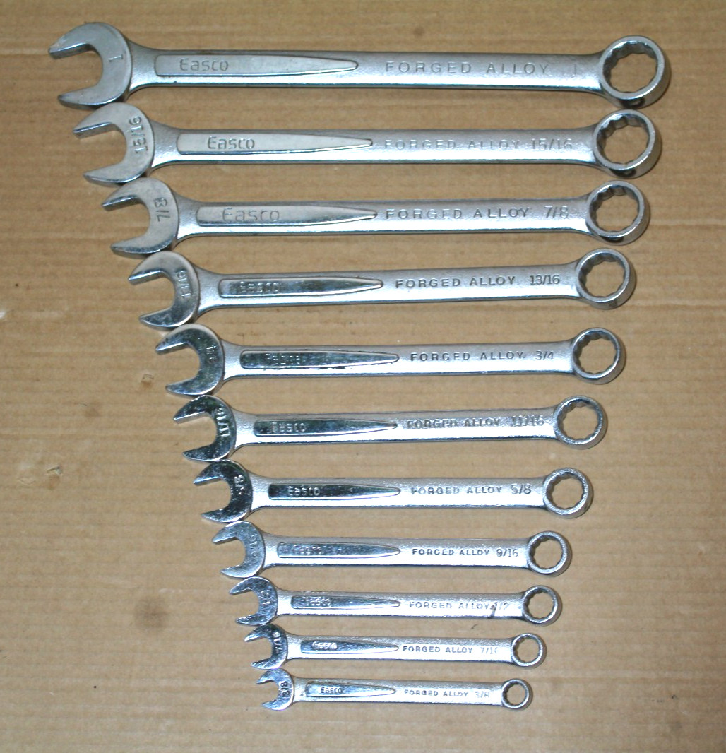 EASCO 11 Piece SAE Combination Wrench Set 3/8 to 1″ 92304 Vintage Made in USA