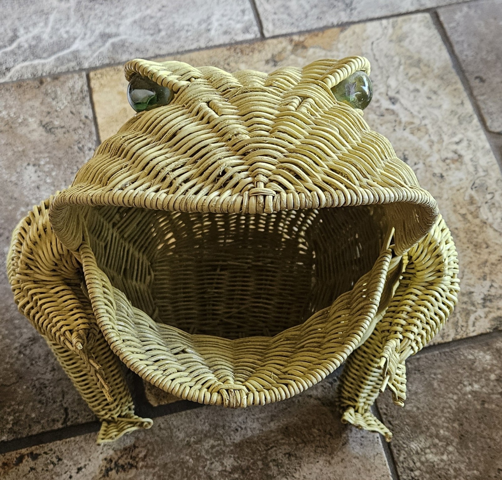 Vintage MCM FROG Basket Bin Large WICKER Rattan BOHO Toad
