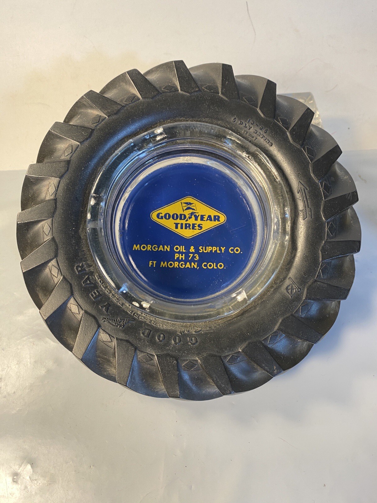 VTG Goodyear Tire Ashtray Morgan Oil & Supply Co. Ft Morgan CO Ph 73 6” Tractor