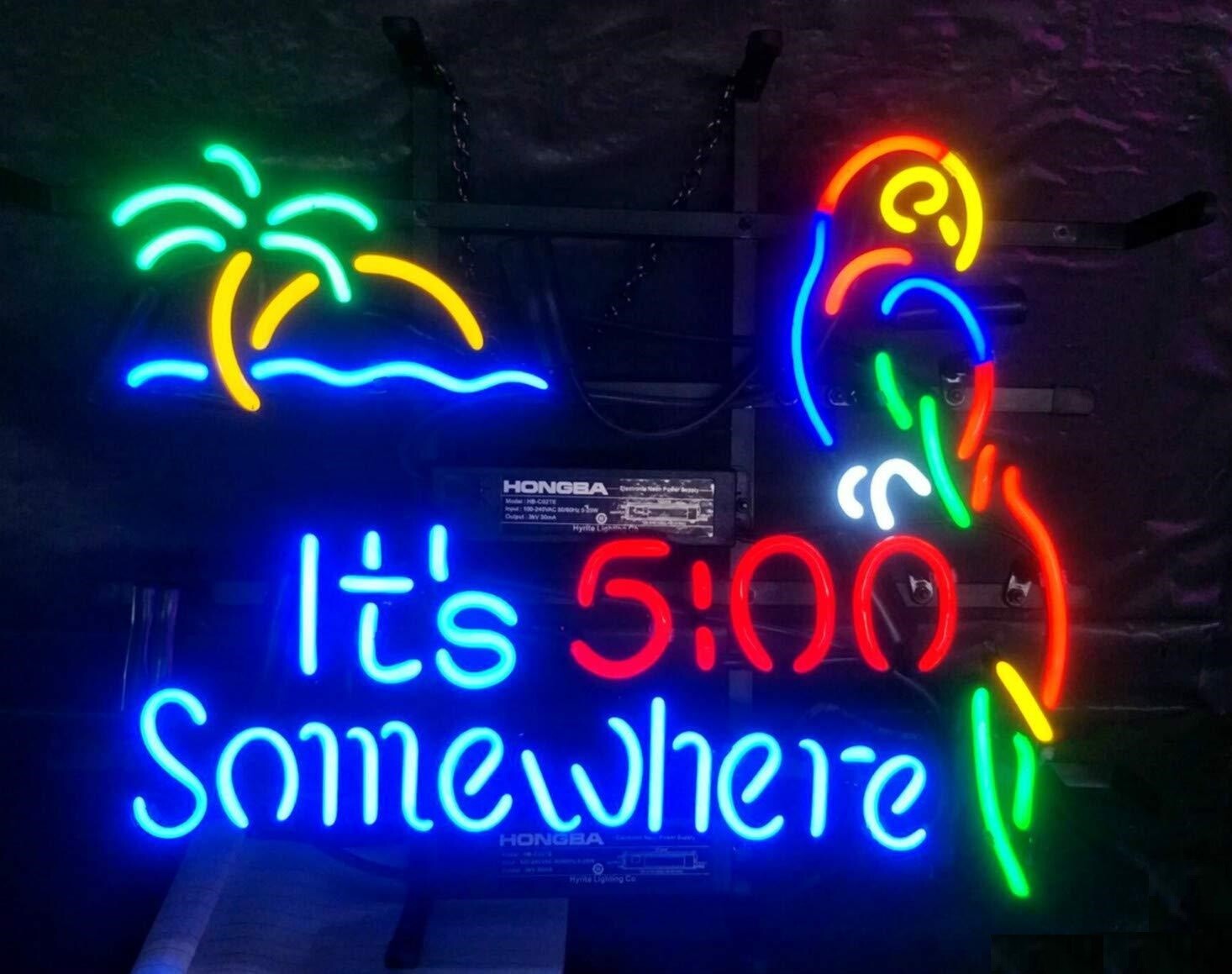It’s 5:00 Somewhere Parrot Palm Tree 17″x14″ Neon Sign Light Lamp Beer Bar Party
