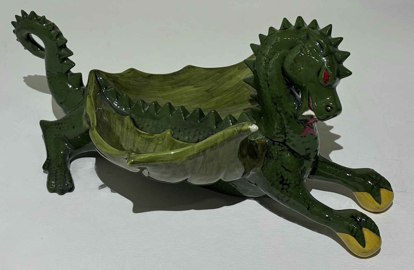 Vintage Dragon Ashtray Retro Decor Big Wings Ceramic 15″ HUGE Center Piece VTG