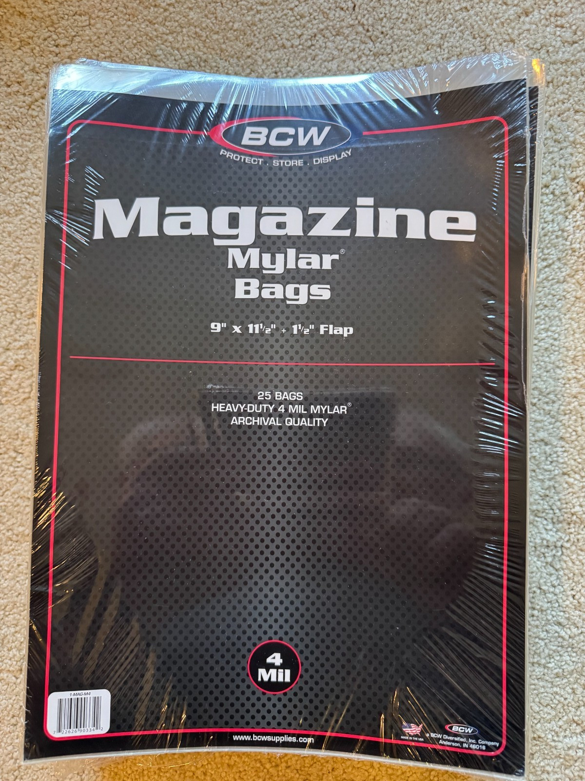 6 packs of 25 (150) BCW 9″x11 ½” + 1½” Flap 4-mil Mylar Magazine Bags, free ship