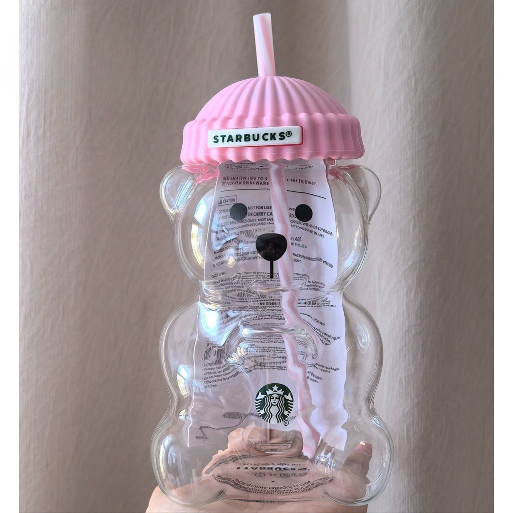 2026 Starbucks Bearista Pink Bear Glass Tumbler Cold Cup with Straw 20oz 591ml