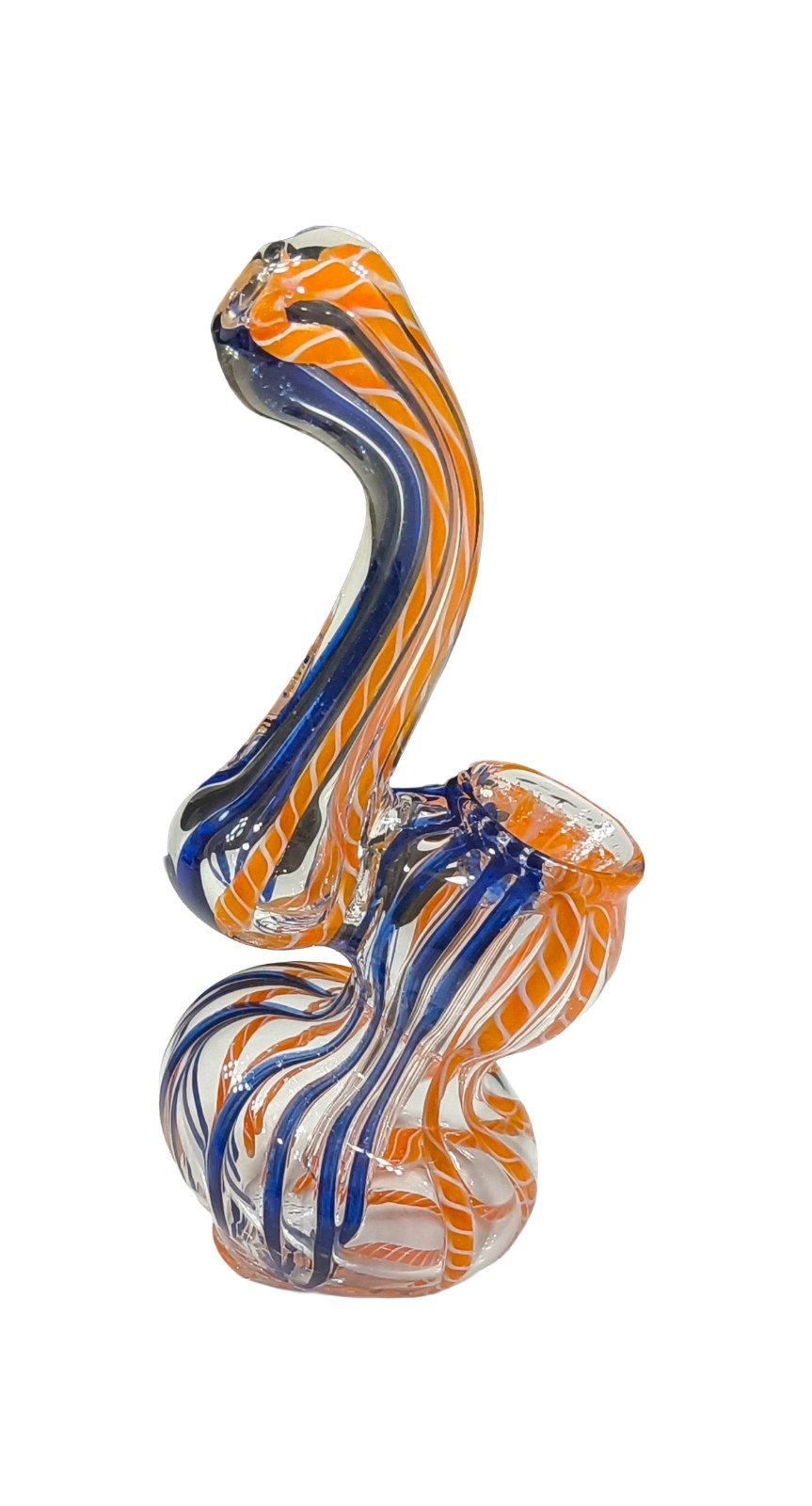4.5 inch Blue & Orange Ribbon Colored Glass Sherlock Bubbler Water Pipe