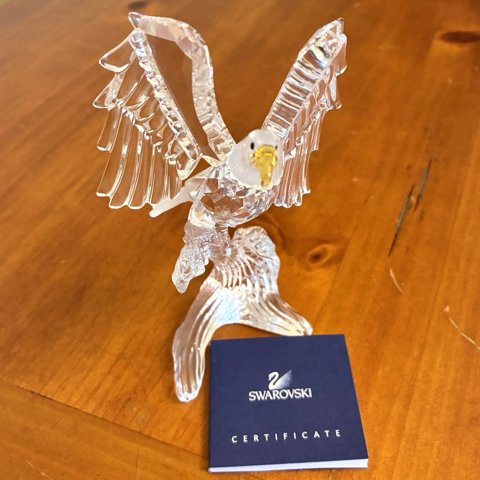 Swarovski Bald Eagle Crystal 5 inches tall # 248003 Yellow Beak USA Og Box COA