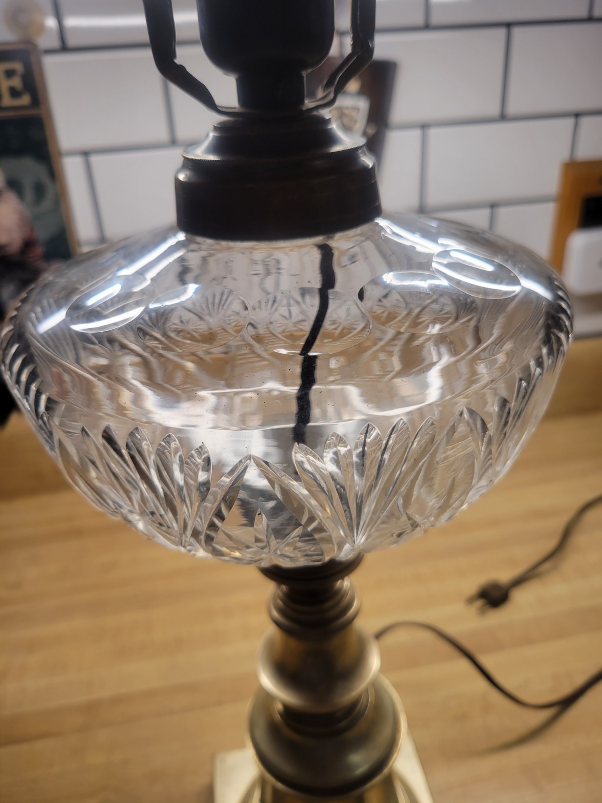 Vintage Heavy Solid Brass and Embossed Glass Table Lamp-shade Not Included