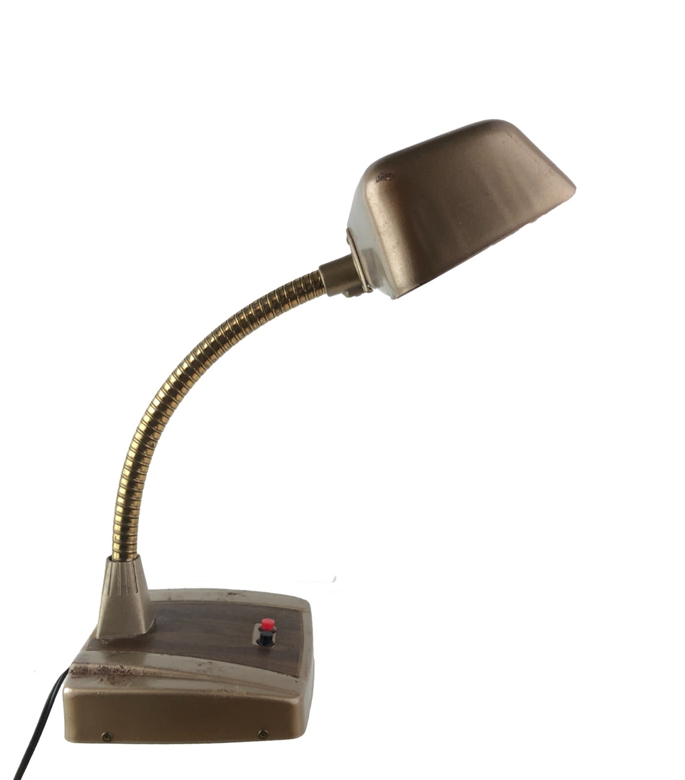 Vintage Classic Brown Metal 19″ Wide Gooseneck Desk Lamp 1950s Red Black Buttons