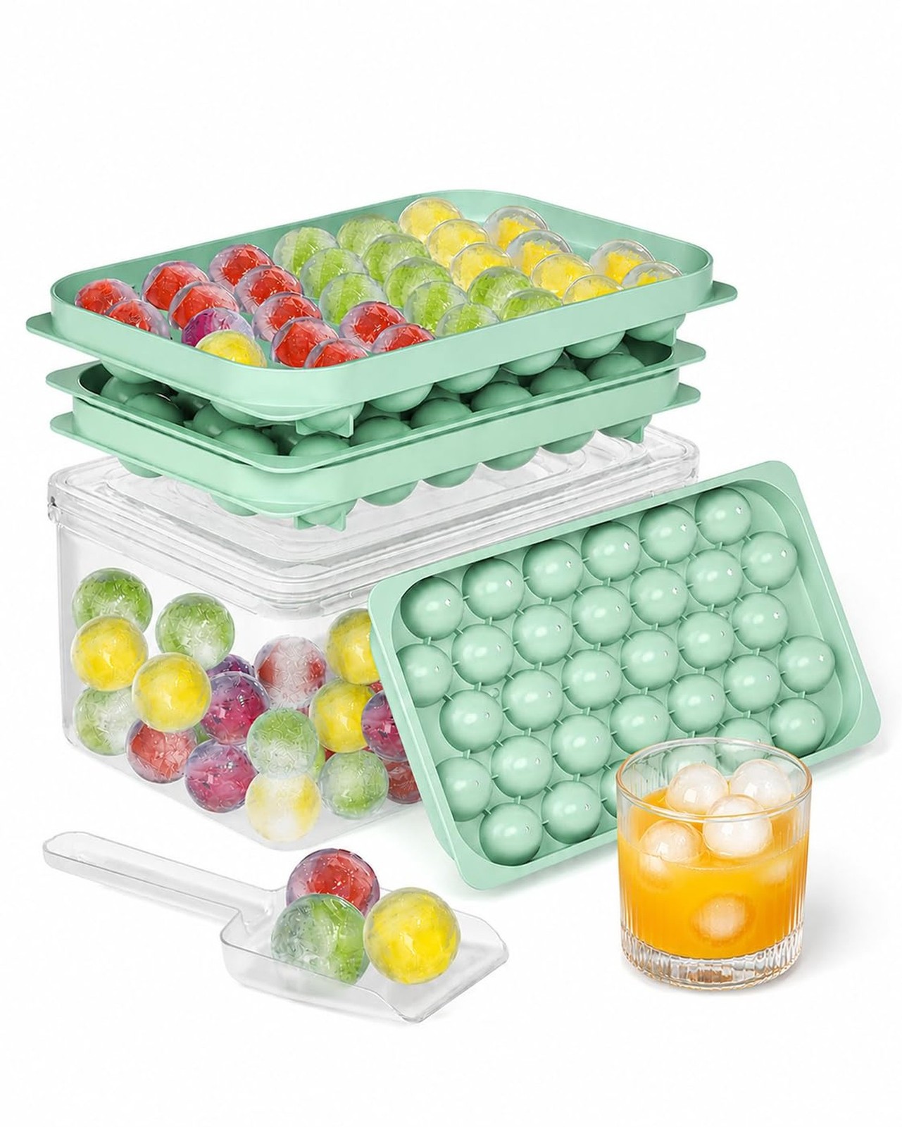 Ice Cube Tray with Lid and Bin, 64 Pcs Mini Round Ice Ball Molds for Freezer …