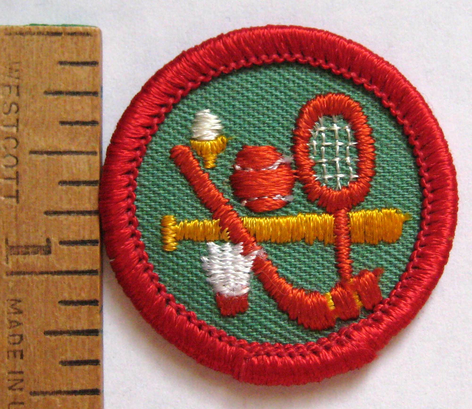 Girl Scout Junior 1980-2001 SPORTS SAMPLER BADGE Tennis Hocky Baseball Patch