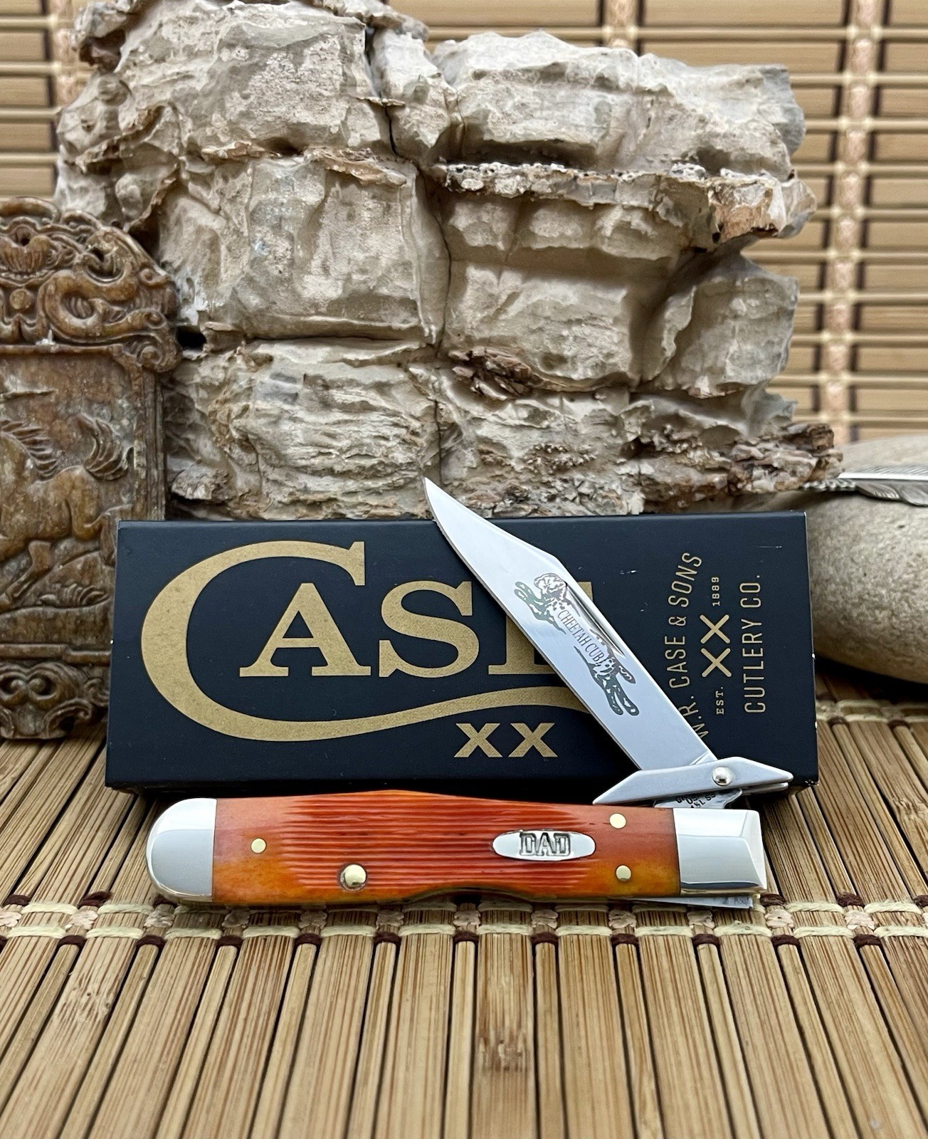 Case XX USA 2026 Barnboard Tequila Sunrise DAD 13363 Cheetah Cub Pocket Knife