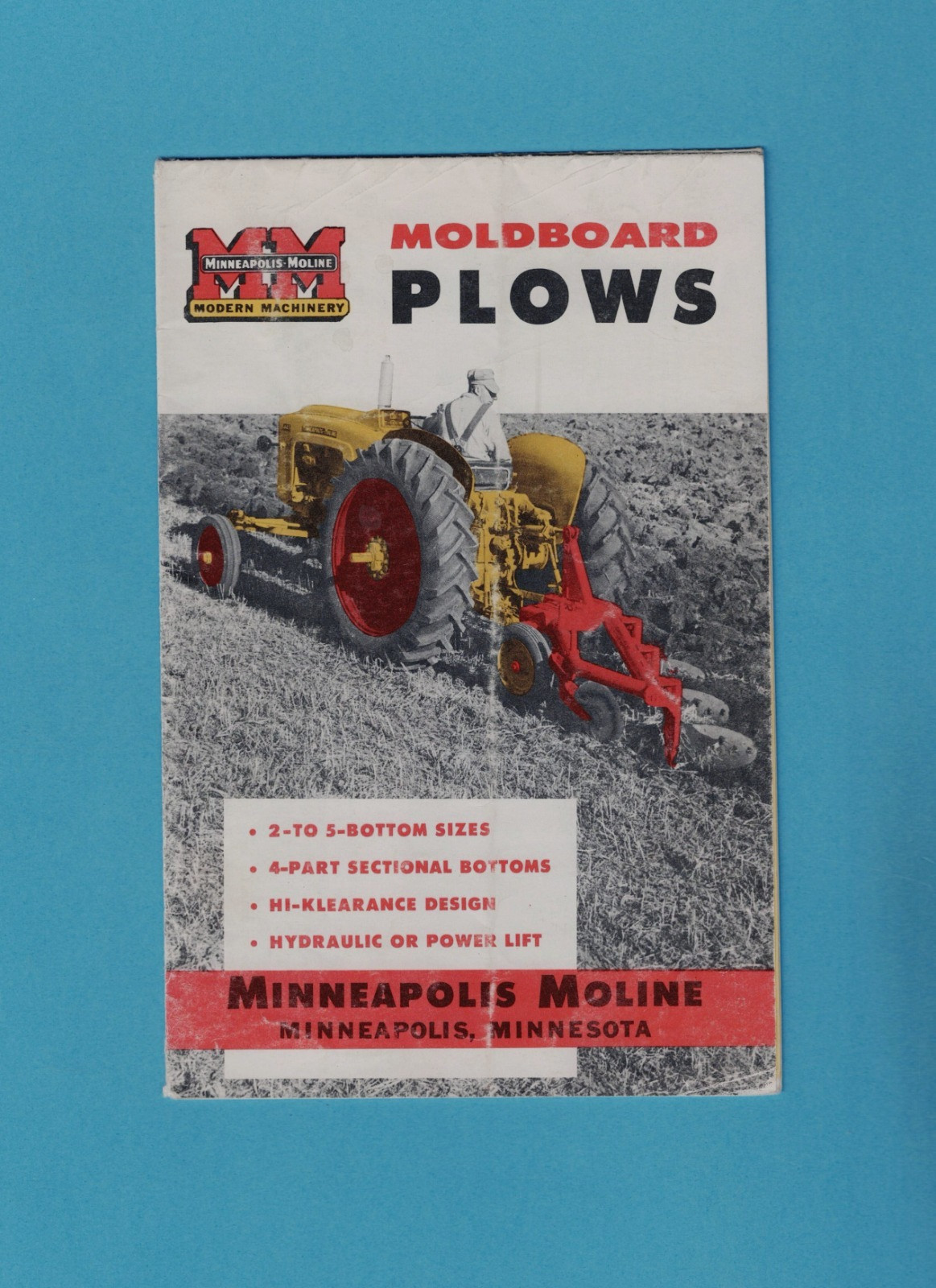 MINNEAPOLIS-MOLINE MOLDBOARD PLOWS 12 PAGE BROCHURE 86552Y [front cover wear]
