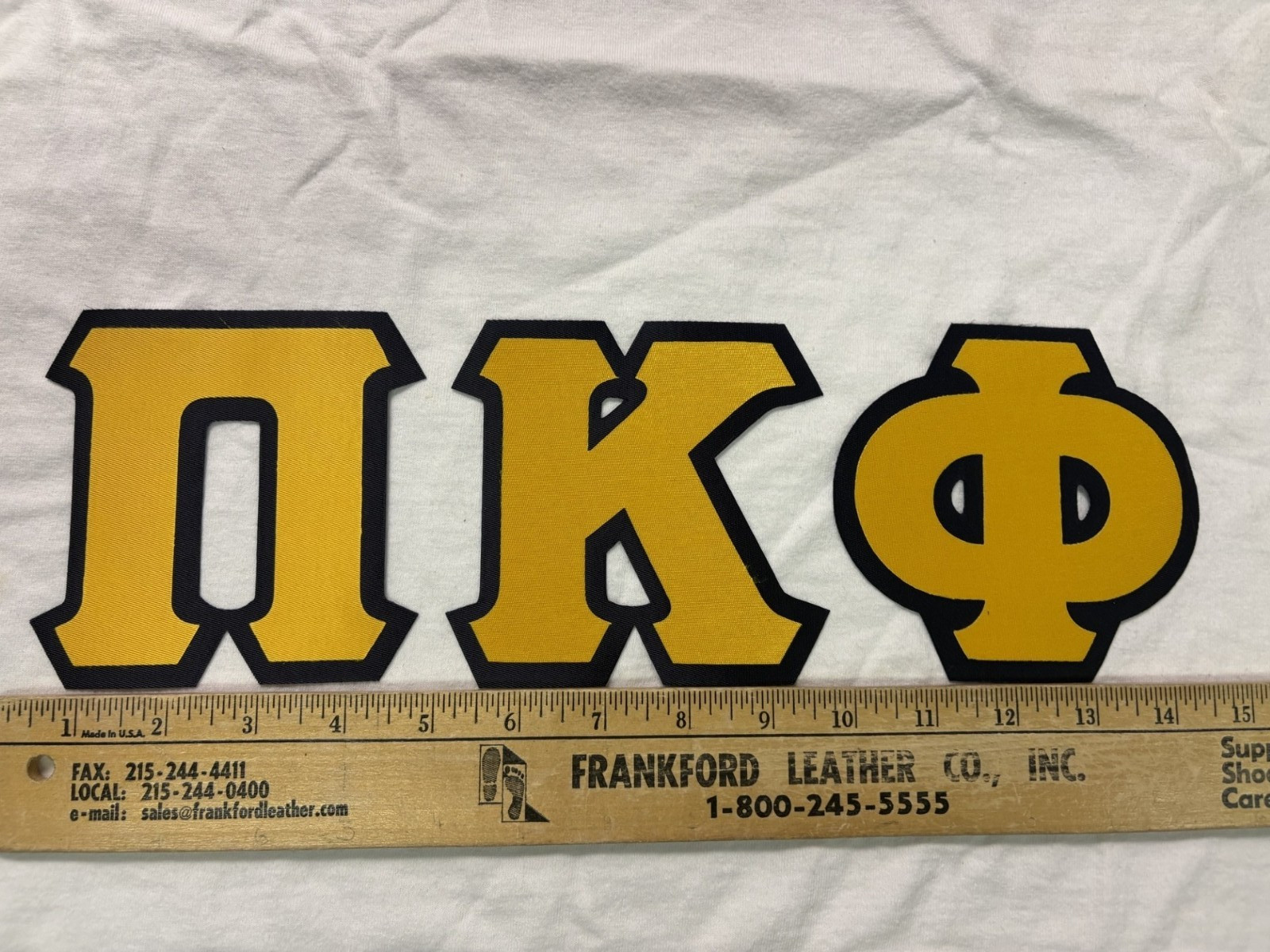 Pi Kappa Phi 4″ Greek Twill Sew On Letters Gold/Navy Adhesive Backing