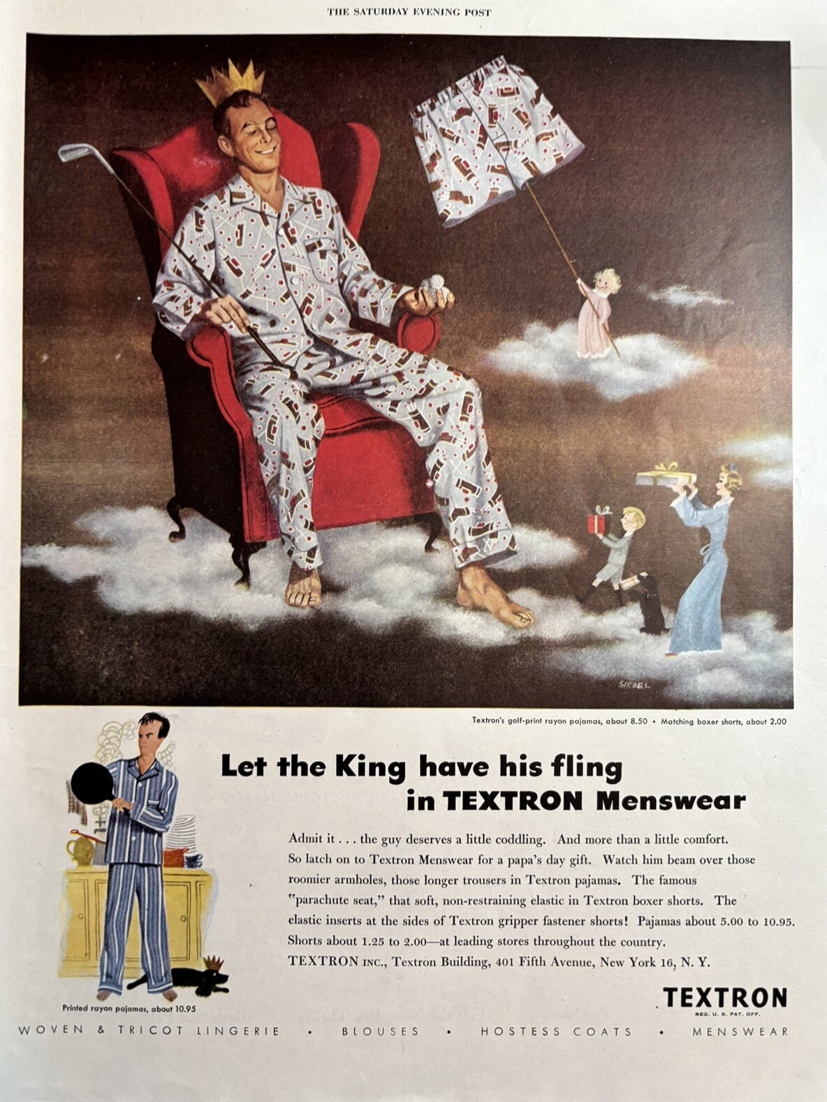 1948 Textron Inc Golf Print Rayon Pajamas Clothing Menswear NY Vintage Print Ad