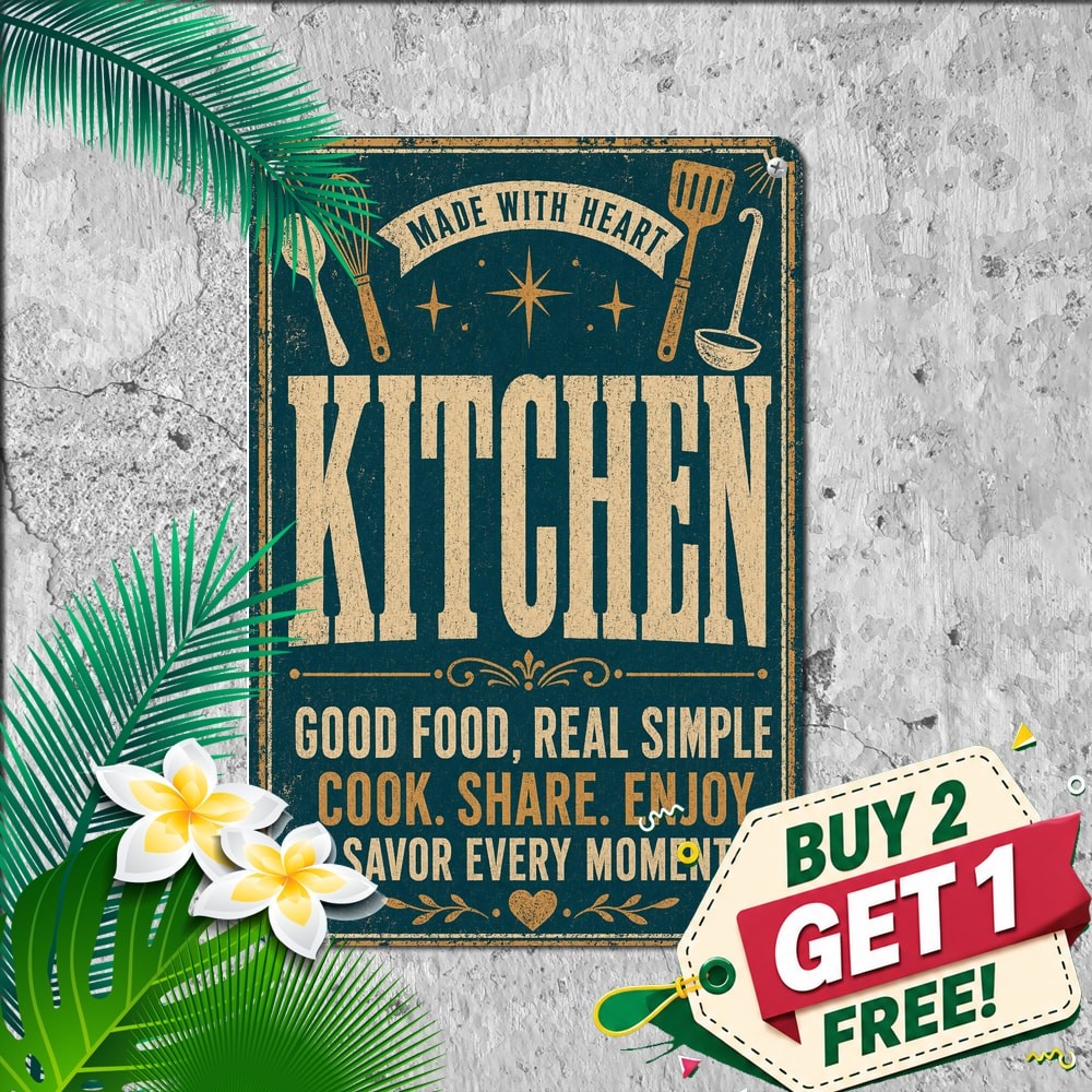 Bold Block Letter Headline Kitchen Typography Poster Vintage Metal Tin Sign Art