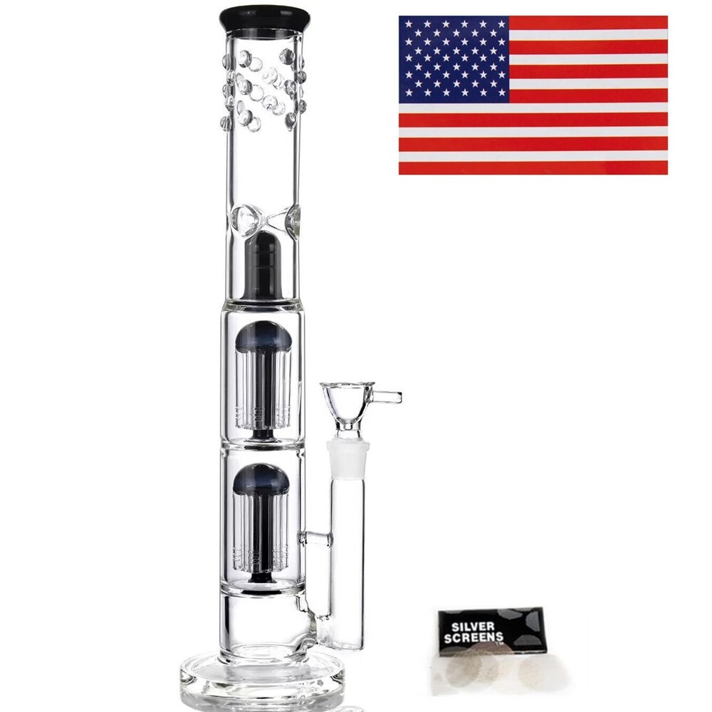 RORA 16.5″ Heavy Glass Bong Percolate Bongs Smoking Hookah Water Pipe 18mm Bowl
