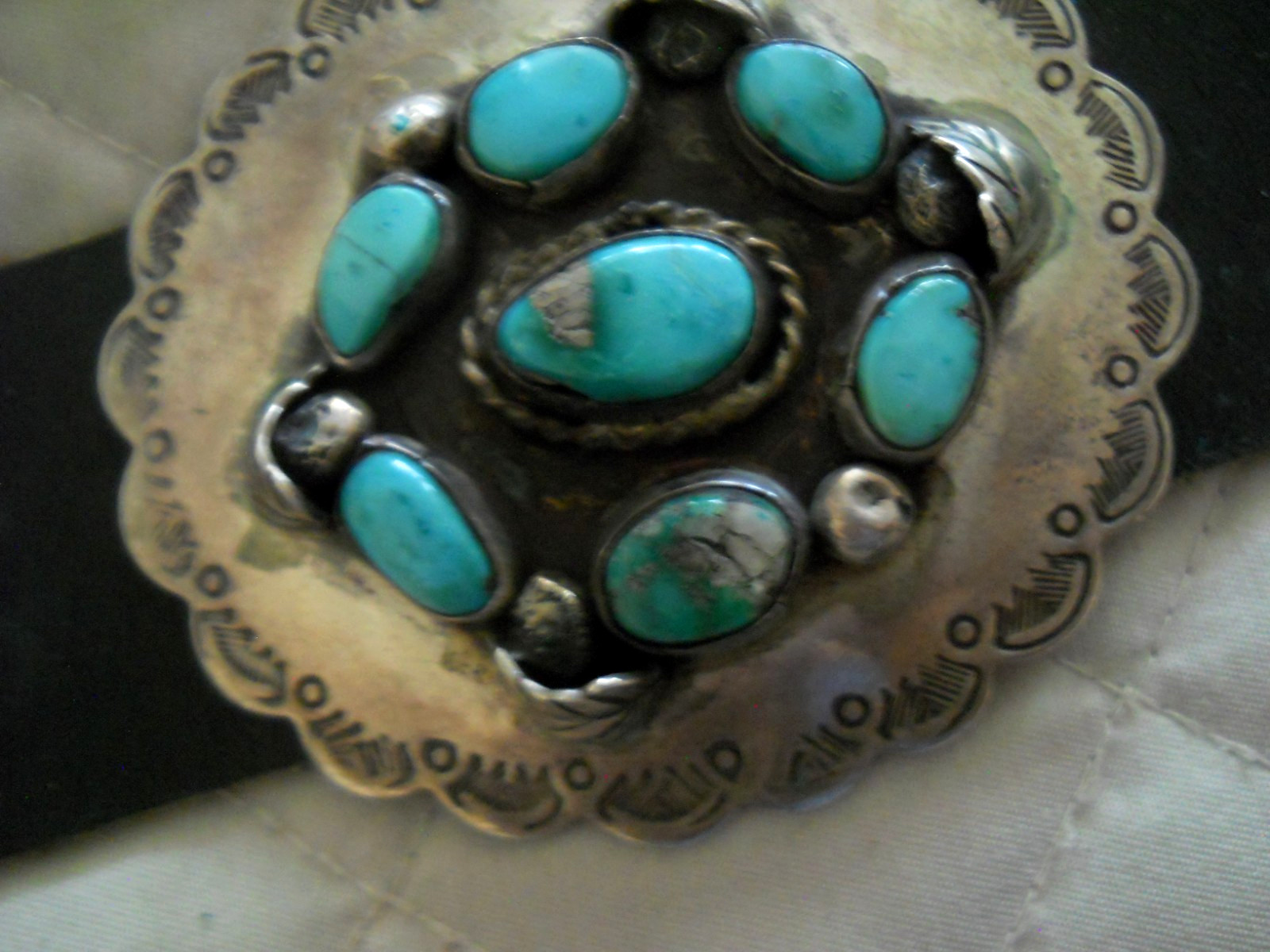 Native American Navajo Turquoise Cluster Sterli Silver 9- 2.8″ Conchos Belt 576g