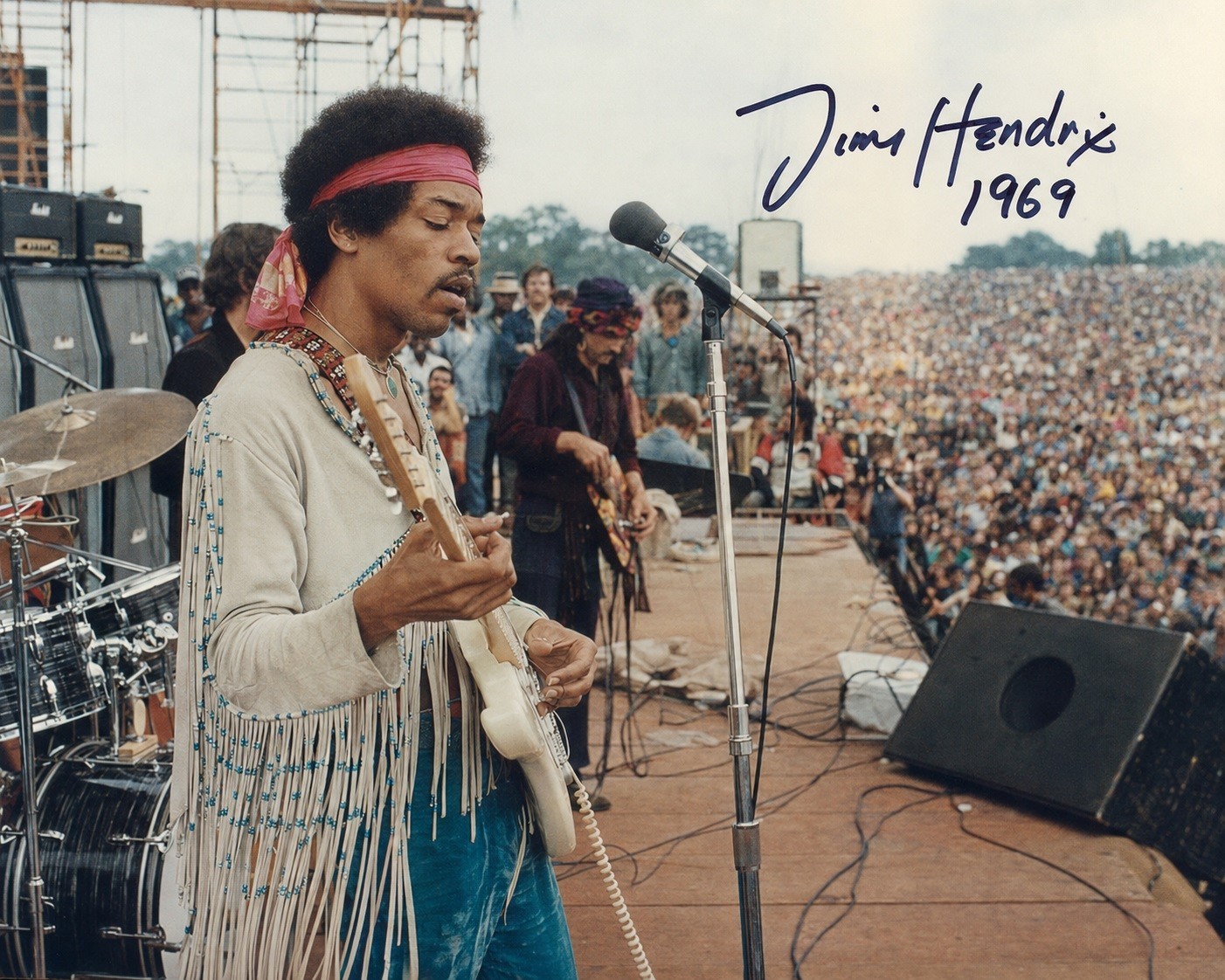 pt387 Jimi Hendrix on Stage at Woodstock 1969 “Signed’ Photograph