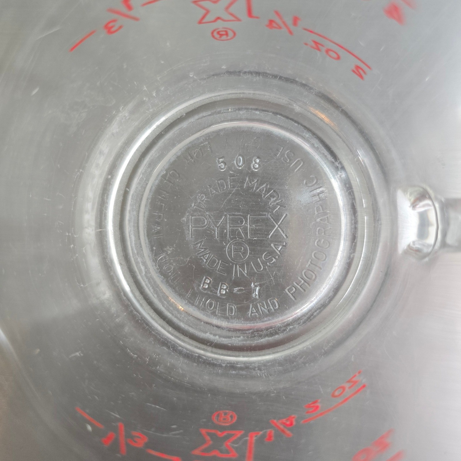 Vintage Pyrex D Handle Measuring Cup Set Red Block Letter 4 Cup 1 Cup 532 508