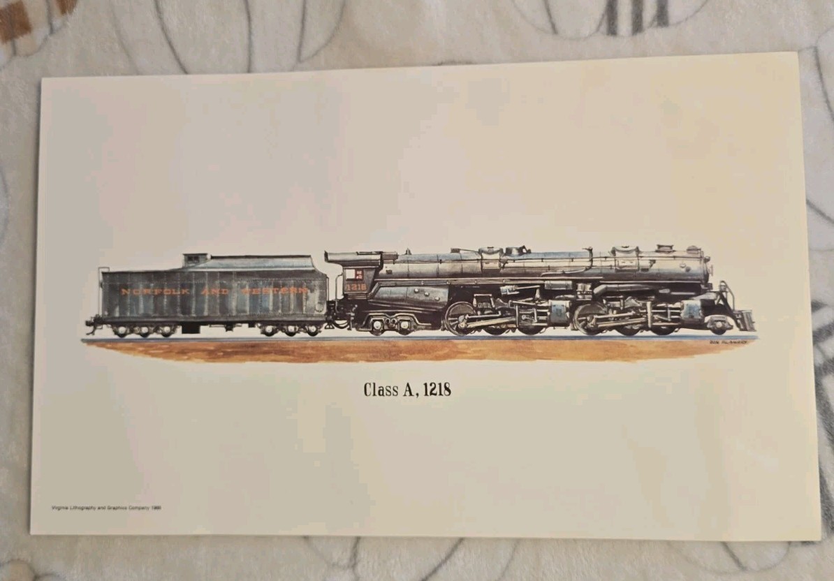 N&W Class A 1218 Steam Locomotive Railroad Art Print Virginia Lithography Co