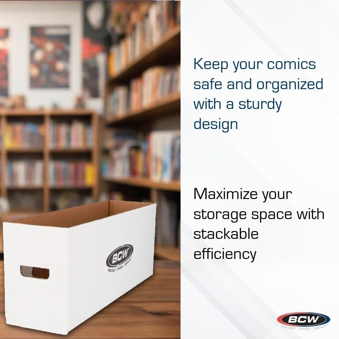 5 Long Comic Book Storage Boxes Holds 200-225 Durable Cardboard + Lid2 By BCW