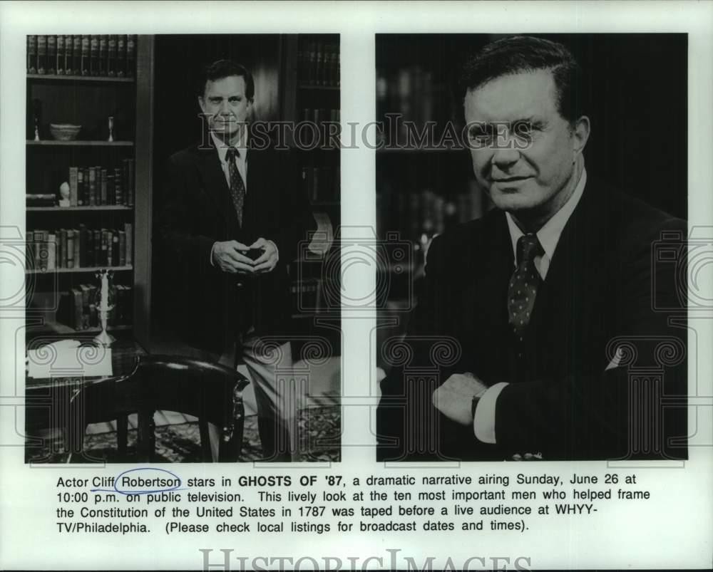 1988 Press Photo Actor Cliff Robertson in “Ghosts of ’87” composite on PBS-TV