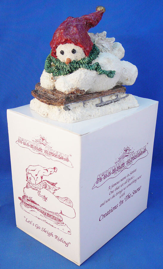 McKENNA ANGELS CREATIONS IN THE SNOW SNOWMAN FIGURE LET’S GO SLEIGH RIDING, BOX