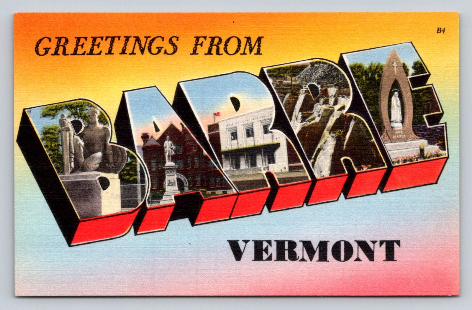 Postcard Large Letter Greetings From Barre Vermont Linen P897