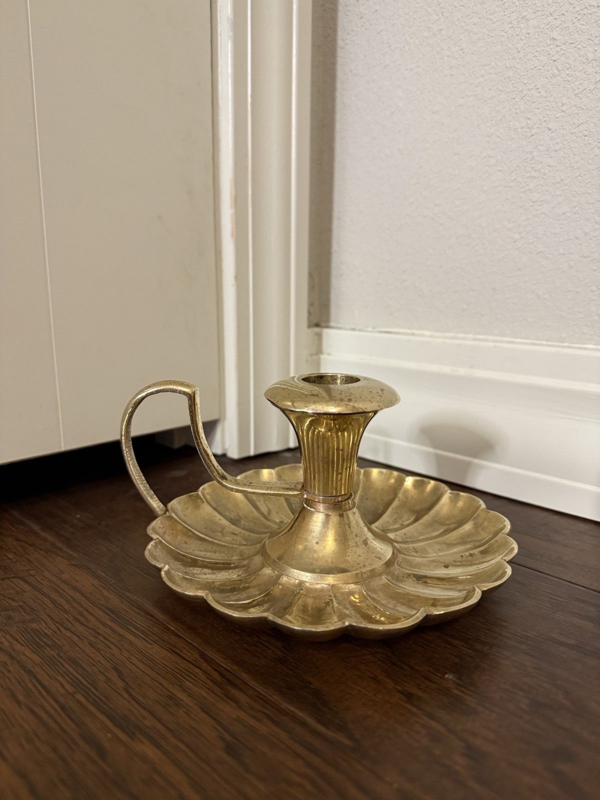 Vintage Floral Brass Metal Candlestick Holder 6 Inches Wide Made In India