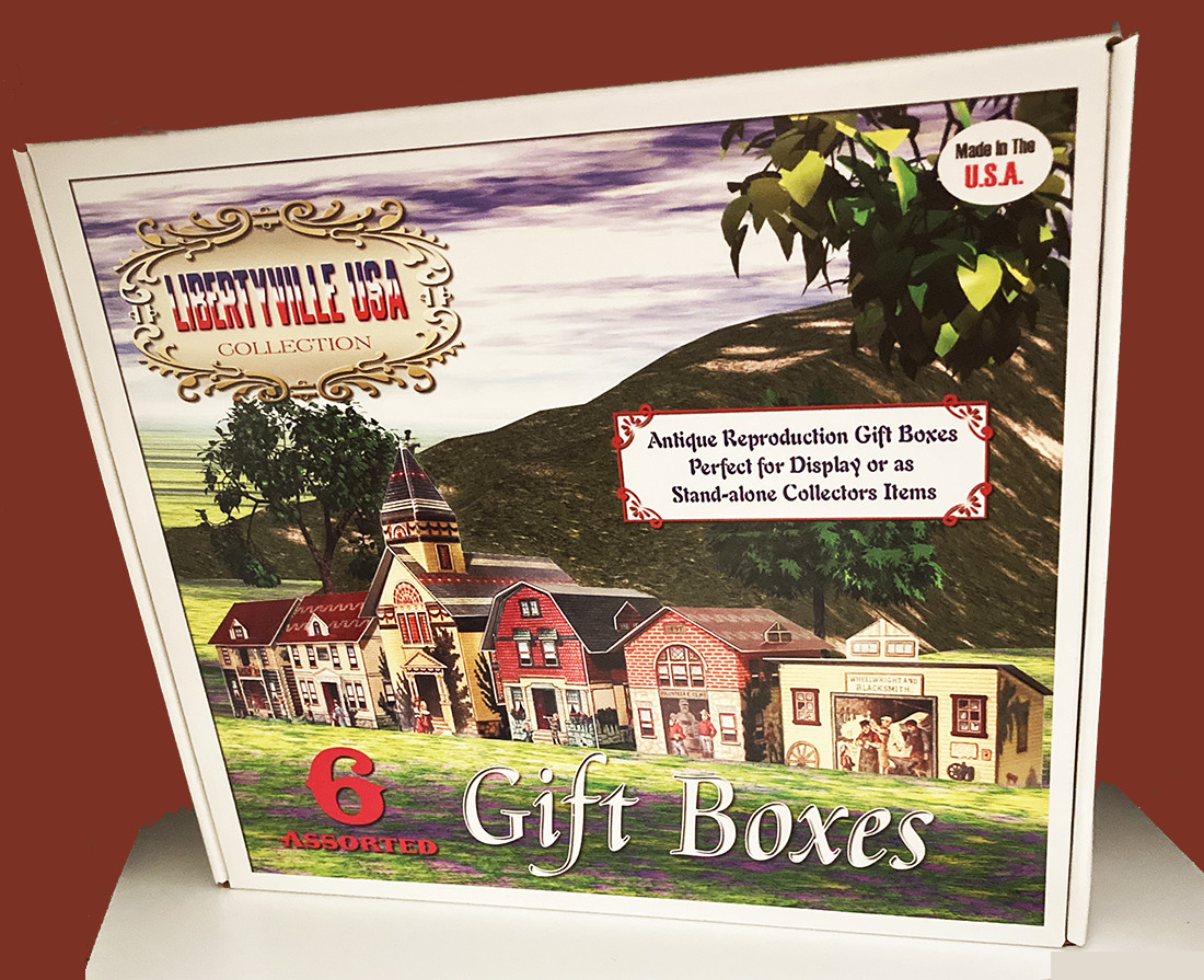 6 House Shaped Gift Boxes – Church, School, Firehall, Blacksmith – Christmas