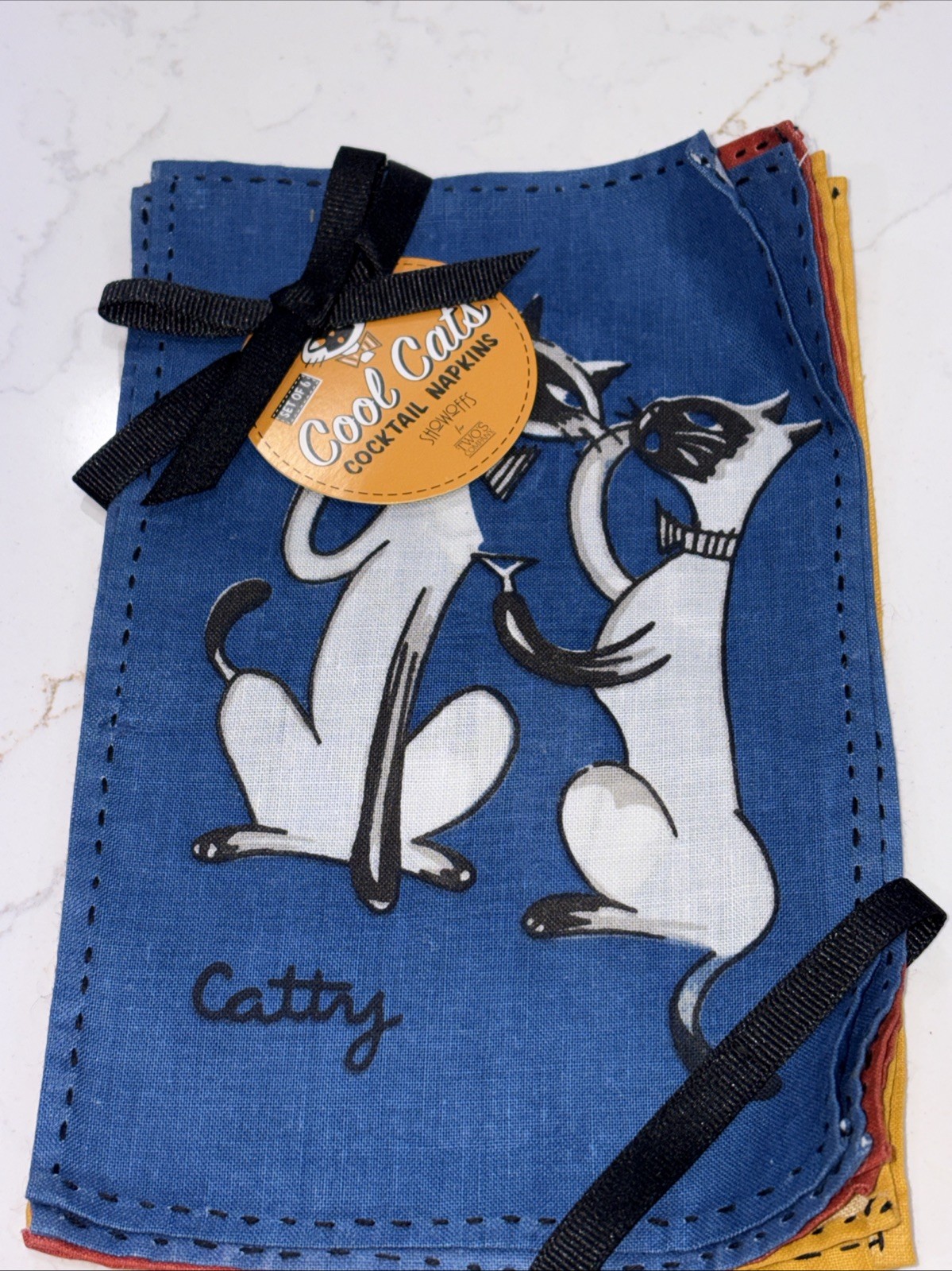Vintage Set Of 6 Cool Cats Cocktail Napkins New Linen Barware