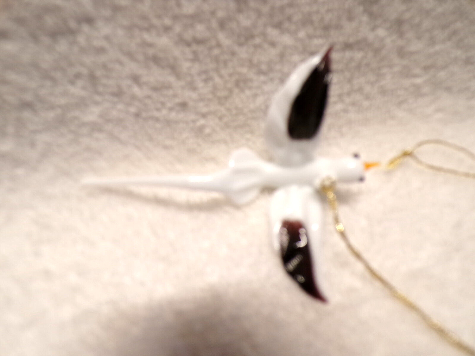 Milk White With Black Wing Glass Bird Blown Glass Christmas Ornament 3″