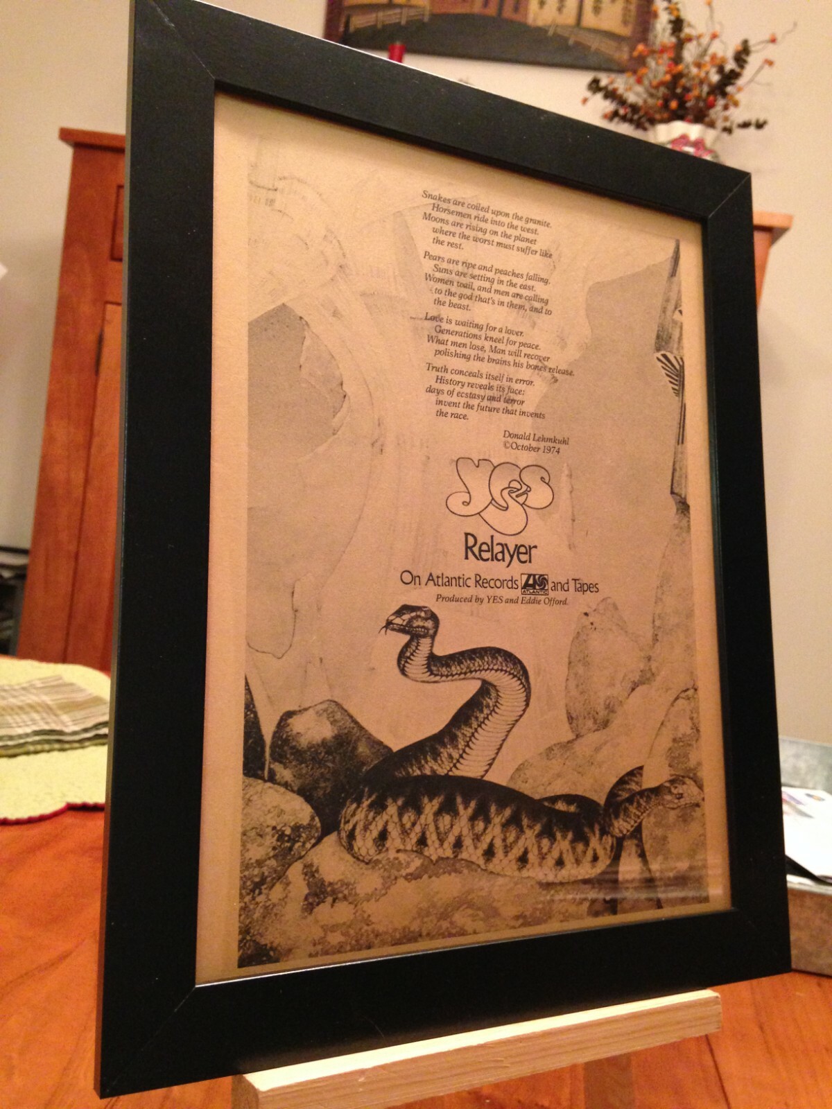 FRAMED ORIGINAL & RARE YES “RELAYER” 1974 LP ALBUM CD PROMOTIONAL AD