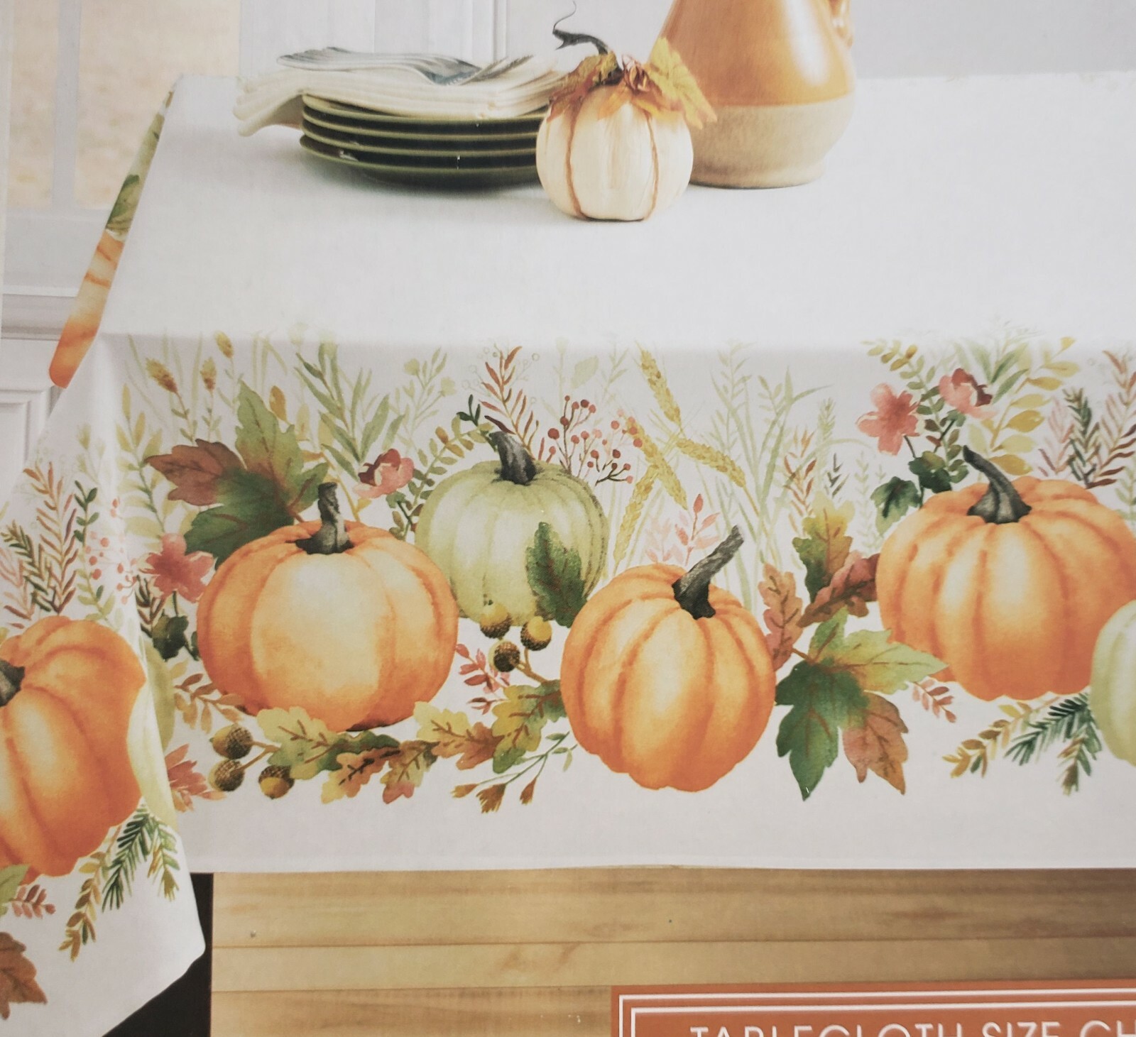 1 Printed Fabric Tablecloth,60″x84″ Oval, PUMPKINS & ACORNS, AUTUMN GATHERING,BM