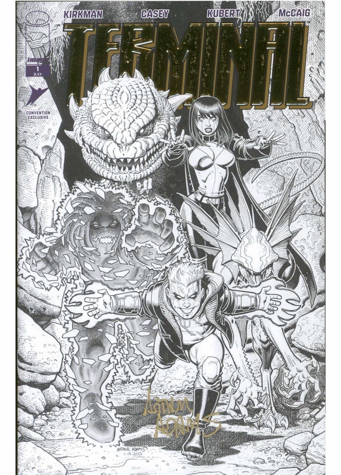 SDCC 2026 Terminal #1 D Signed KIRKMAN & ADAMS GOLD FOIL Trade LTD 1000 Presale