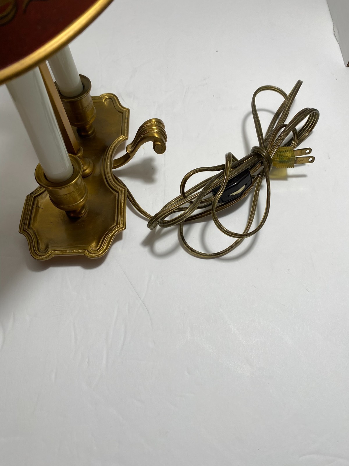 Vintage Italian Brass Bouillotte Tole Table Lamp Adjustable Burgundy Shade 16.5″
