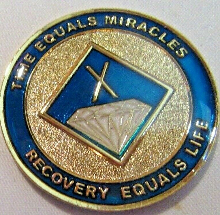 Narcotics Anonymous NA Blue 10 Year White Medallion Gold Coin Chip Token Clean