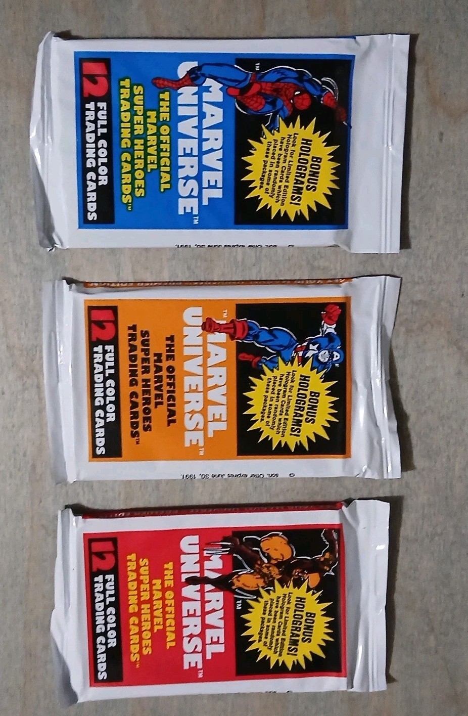 Lot Of (3) 1990 Impel Marvel Universe Series 1 Sealed Packs, Pack Art Set Lot