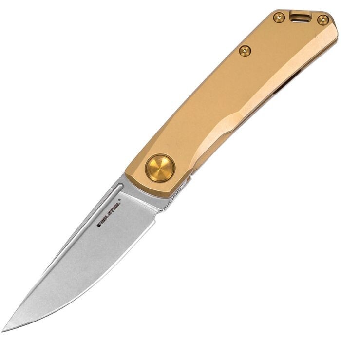 Real Steel Luna Eco Folding Knife 2.76″ K110 Steel Blade Gold Stainless Handle