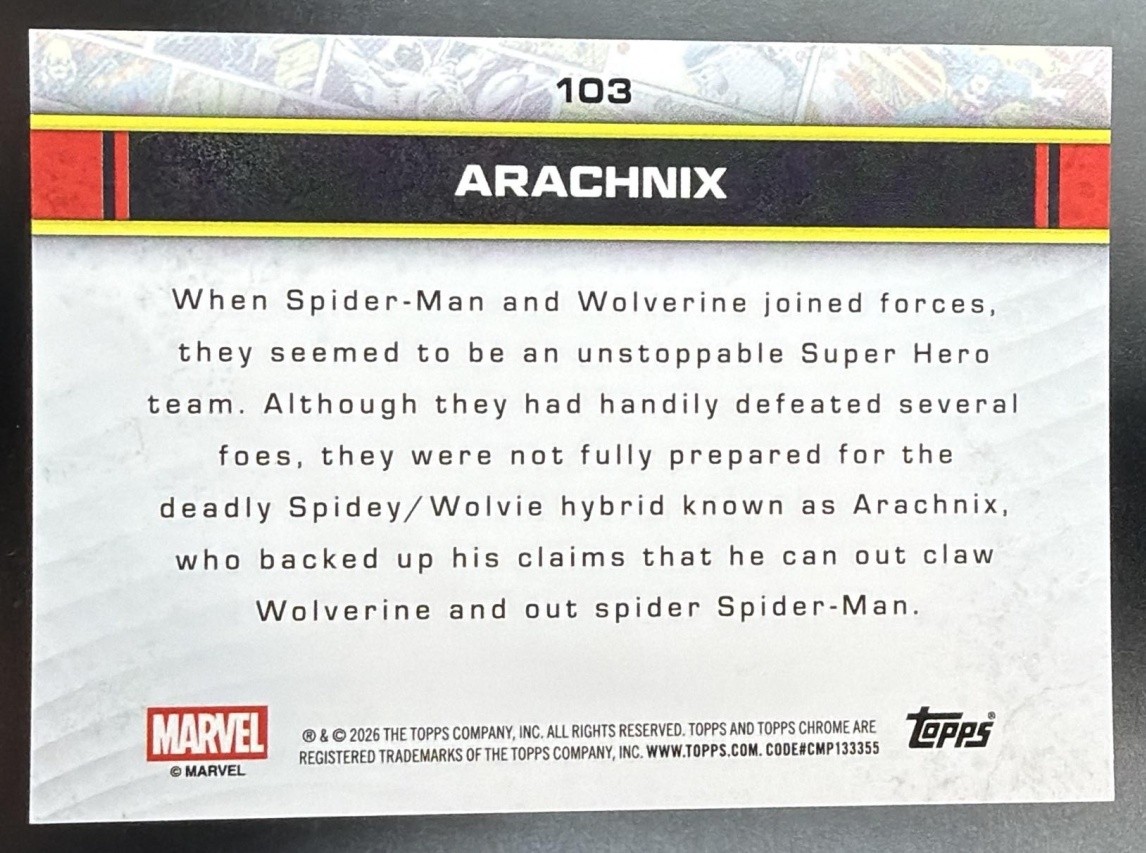 2026 Topps Chrome Marvel Comics Arachnix Spider-Web Refractor /399 #103 RC