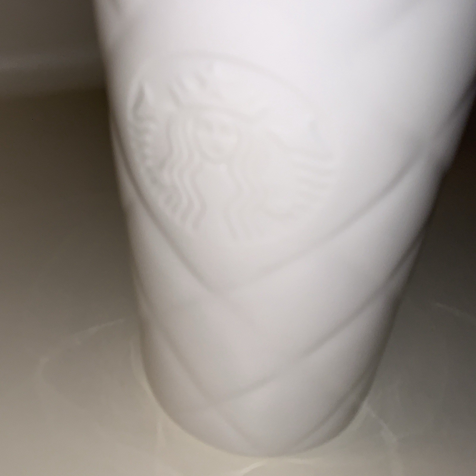 Starbucks Ivory Ceramic Tumbler w Lid Quilted Embossed Pattern Siren 2012