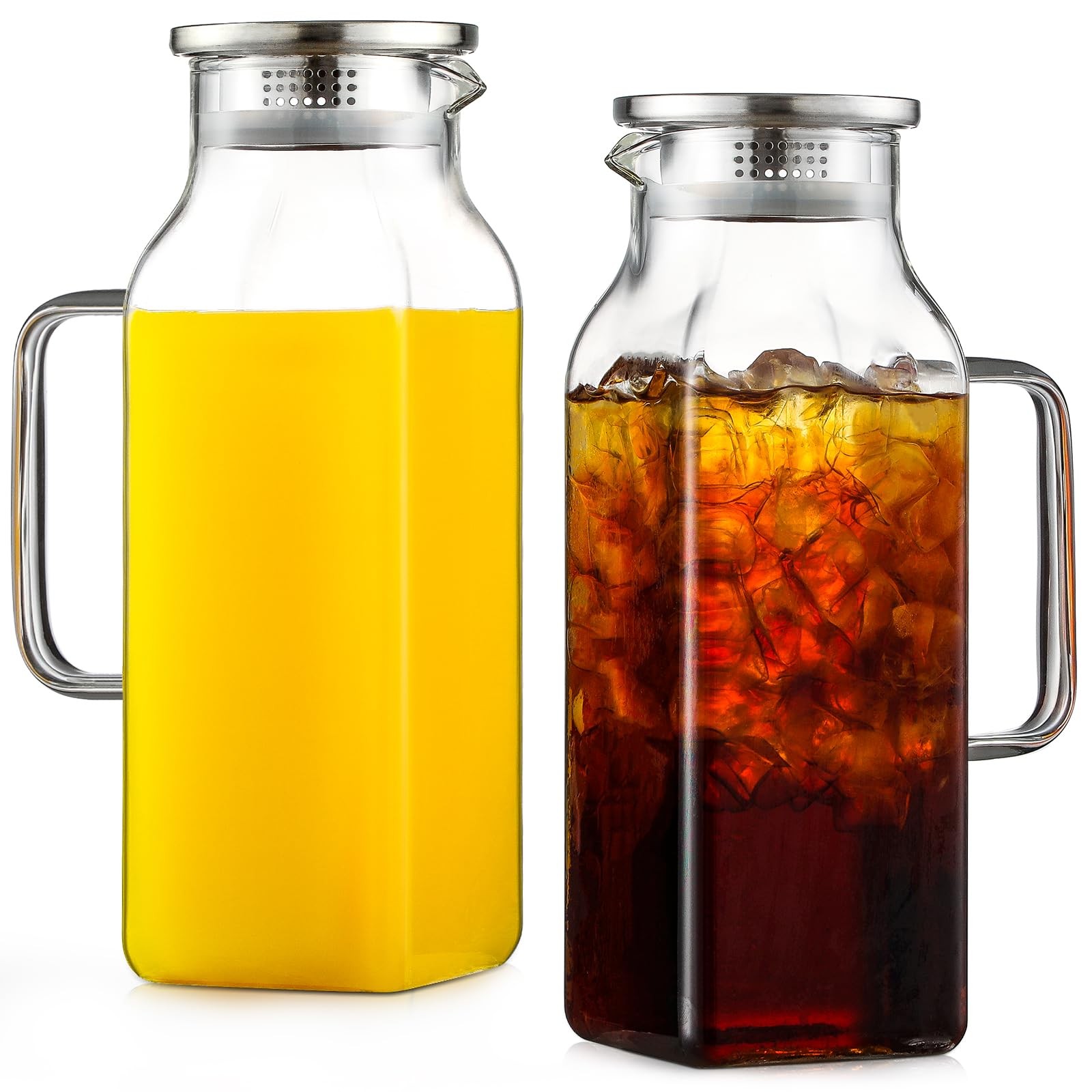 Netany 2 Pack 2.22 Liters/75 oz Square Glass Pitcher with 75 Clear, Clear