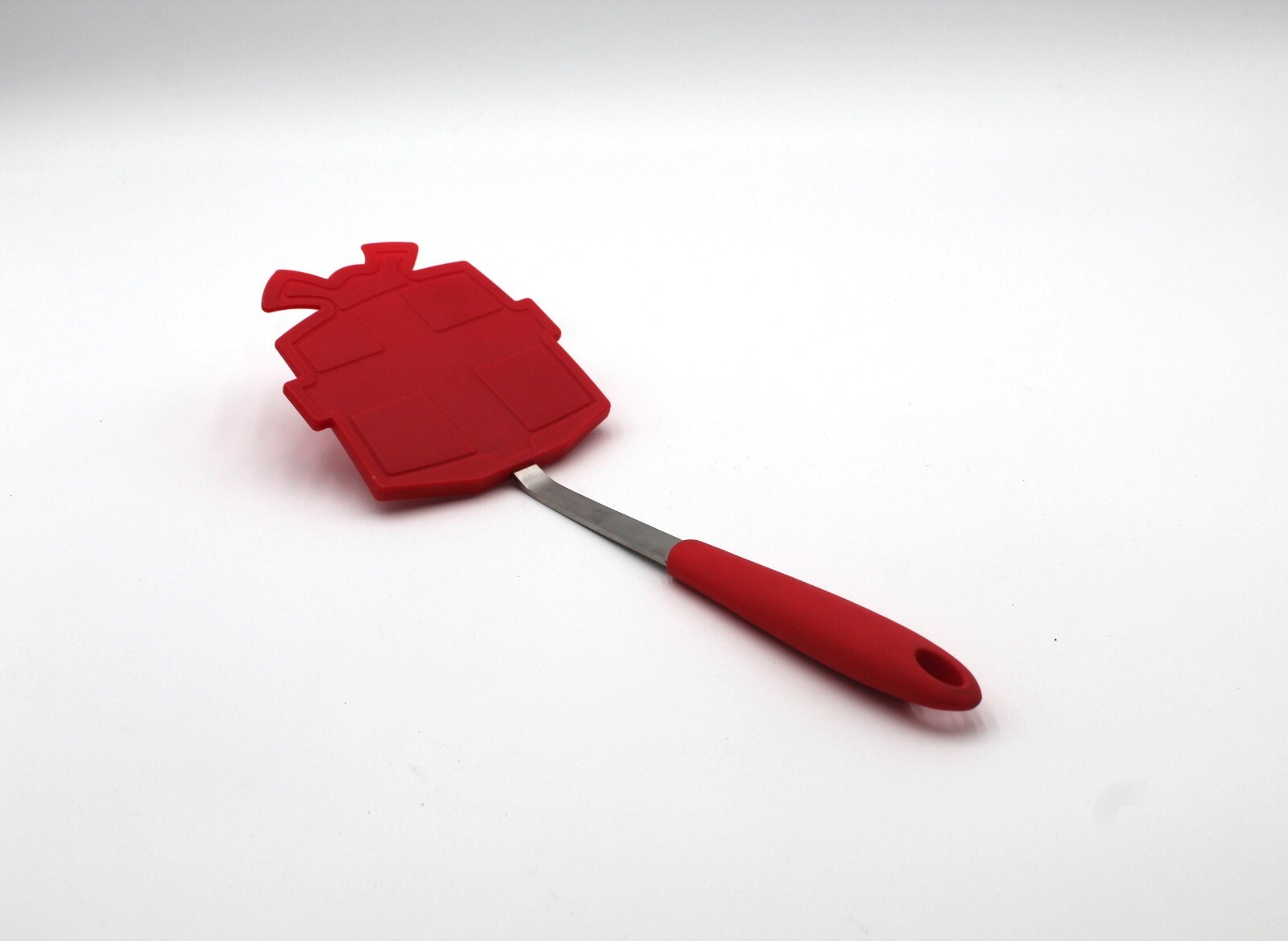 Red Unique Shaped Hard Plastic Spatula 12” With Metal and Red Silicone Handle