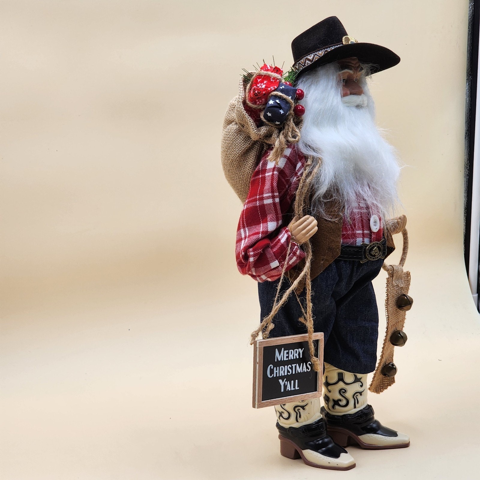 North Pole Trading Co Cowboy Santa 18″ Figurine Western Boots Original Tags JCP