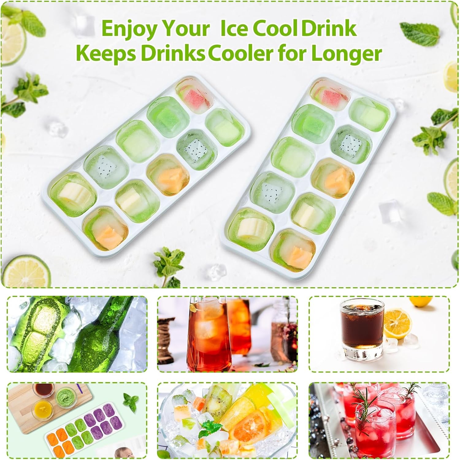 Ice Cube Tray with Lids – 4 Pack Stackable Silicone Ice Trays for Freezer, BPA &