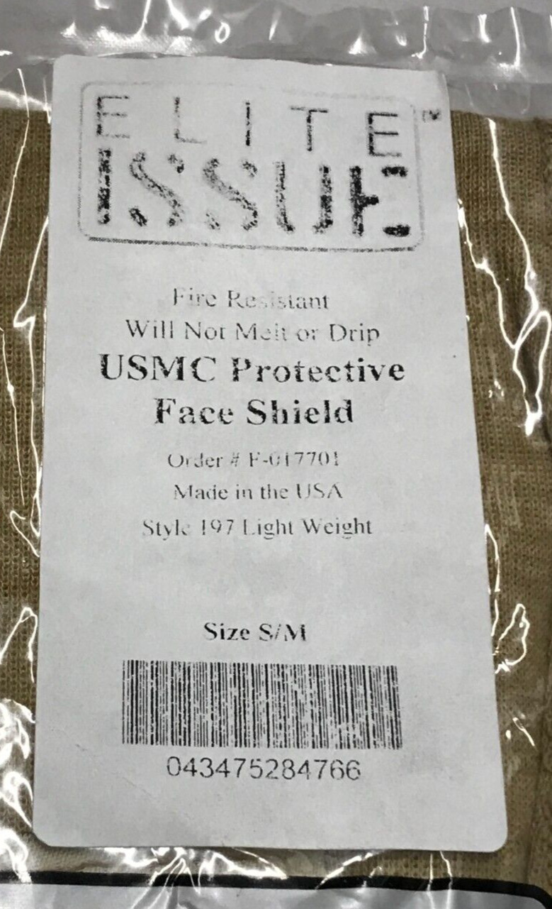 USMC Frog Balaclava Fire Resistant Protective Face Shield Tan Small / Medium NOS