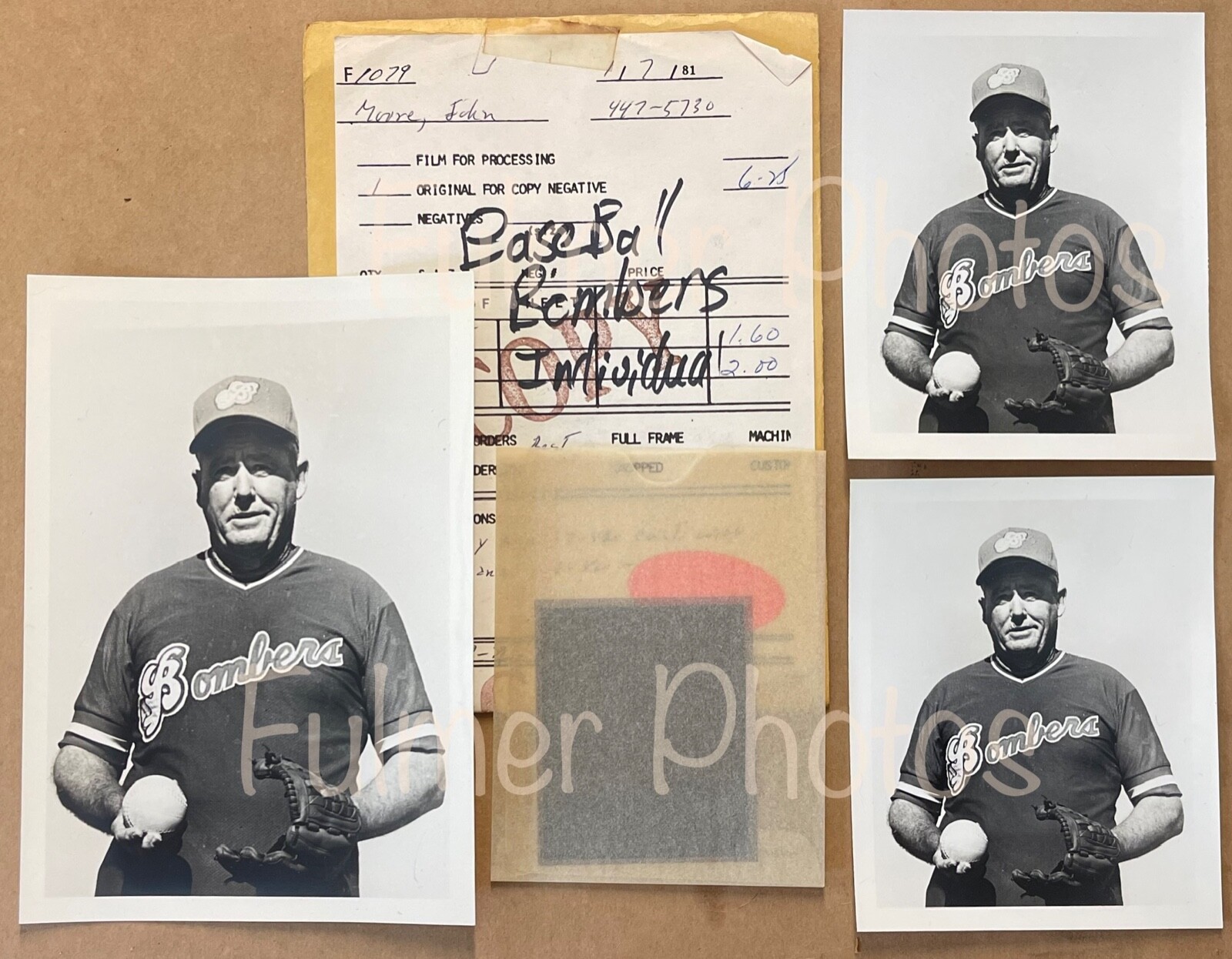 Rare VTG 1980s B&W Photos CLEARWATER BOMBERS Softball HERB DUDLEY Portrait COA