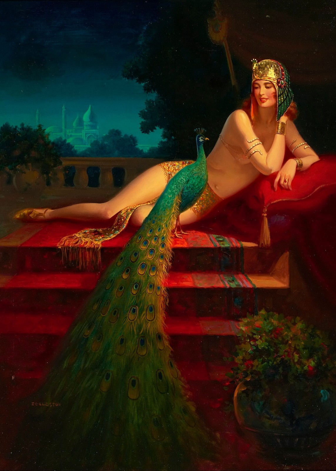 CLEOPATRA & The Peacock – 1934 Art Deco Image – 5 x 7 in Print