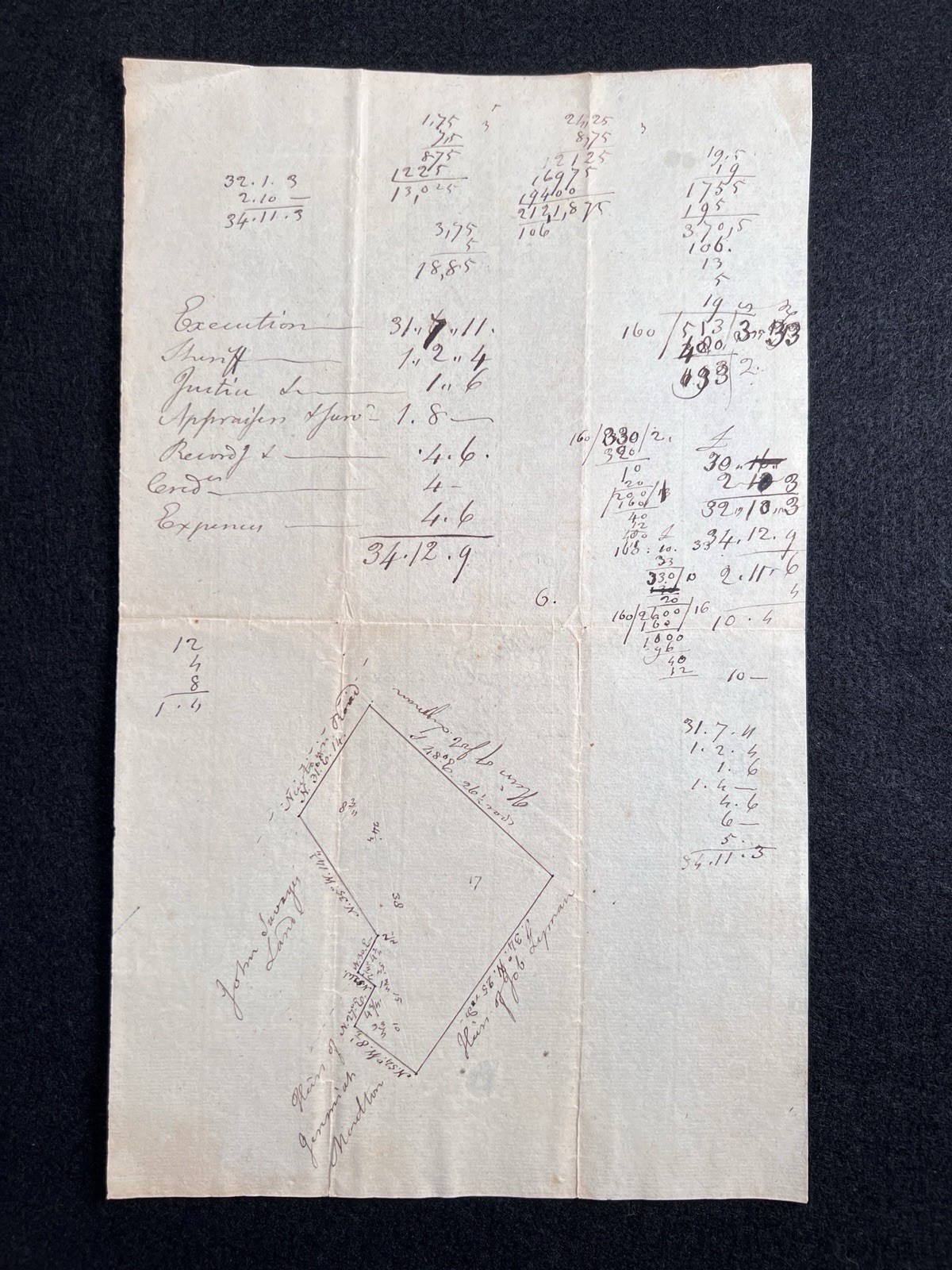1793 Land Survey Handwritten Map of Revolutionary War Captain John Moutton
