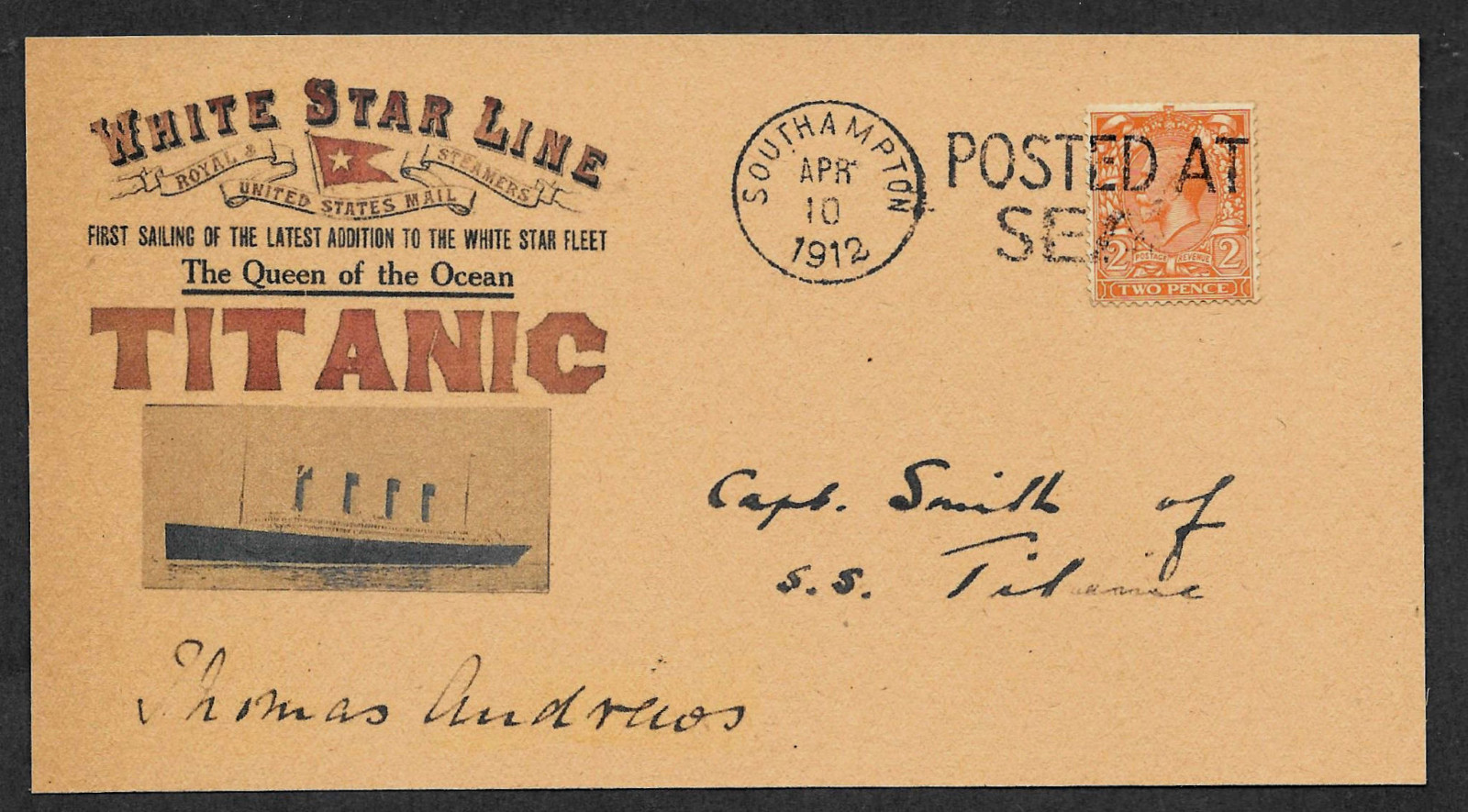 Titanic Captain Smith Autograph Envelope Genuine 1912 Stamp Reprint *OP1301