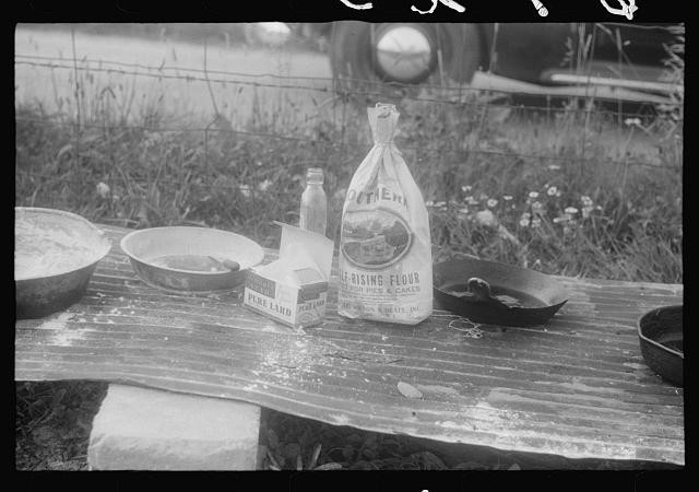 Photo:1930s Camp Cooking Flour Bread Batter Table Outdoor Picnic